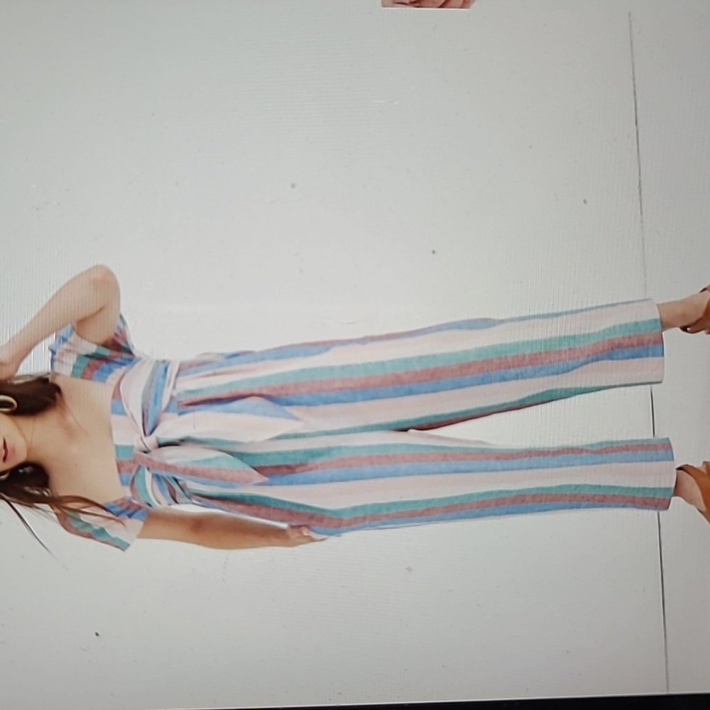 MADEWELL CAP SLEEVE STRIPED LINEN BLEND TIE ACCENT WIDE LEG JUMPSUIT 4